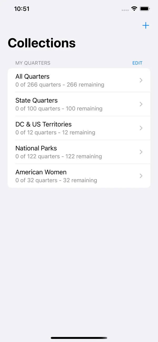 QuarterMinder collection tracking screen